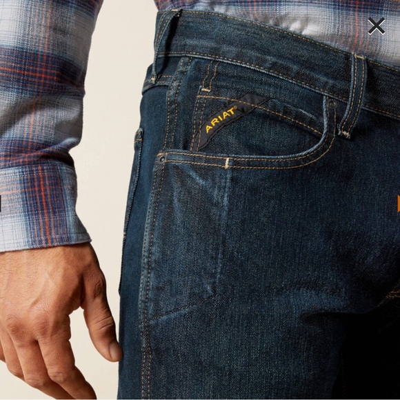 Ariat Rebar M5 Straight Leg Jeans Raw Hem Med/Dark Blue Sz 40x32 - Picture 2 of 16